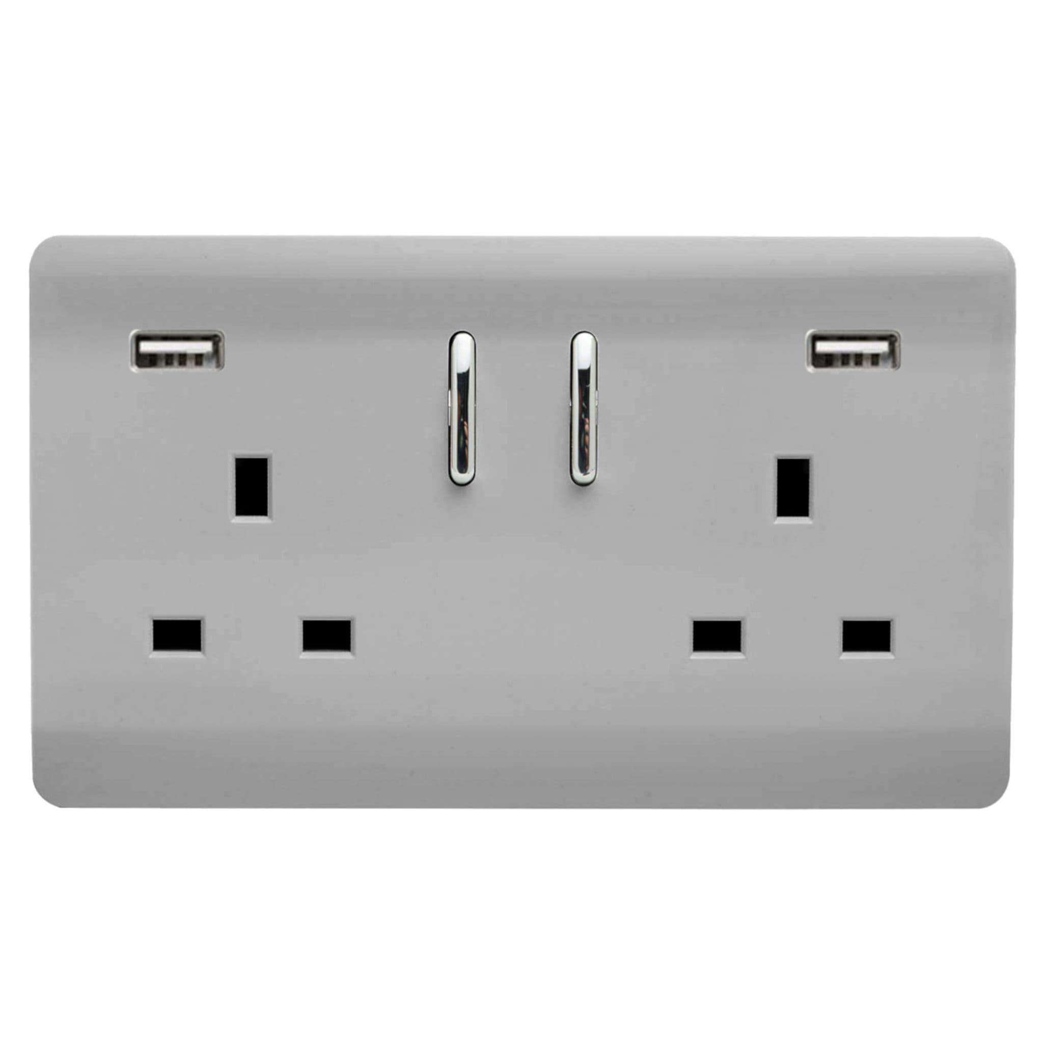 ART-SKT213USB31AABS  2 Gang 13Amp Short S/W Double Socket With 2x3.1Mah USB Brushed Steel